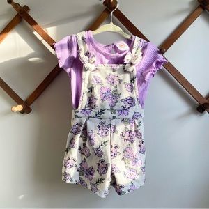 Baby Girl Summer Set Floral Overalls & Purple Top Bundle 12 Months Wonder Nation